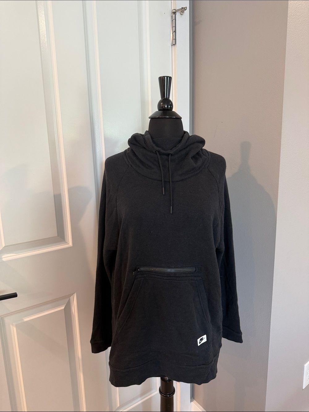 Woman’s Black Pullover Sweater with Funnel Neck
